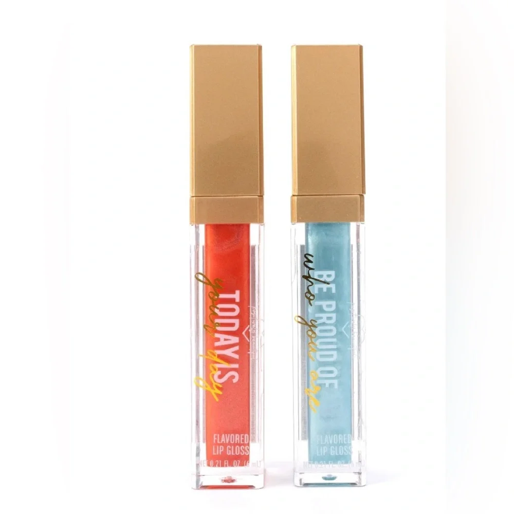 Taste  Beauty 2pk lip glosses built in mirror blue peach. 0.2oz